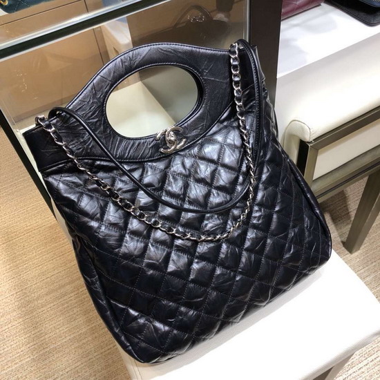 Chanel 31 Small Shopping Bag in Black Crumpled Calfskin AS0091