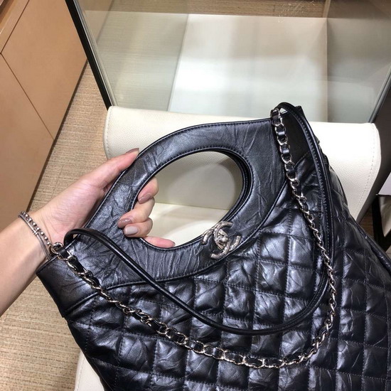 Chanel 31 Small Shopping Bag in Black Crumpled Calfskin AS0091