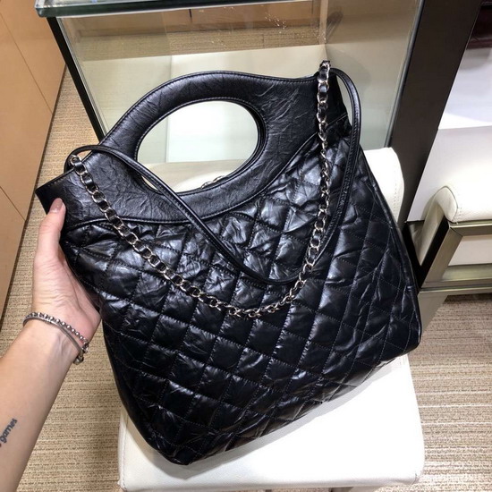 Chanel 31 Small Shopping Bag in Black Crumpled Calfskin AS0091