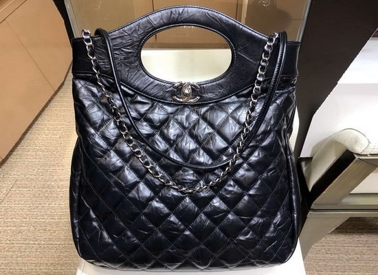 Chanel 31 Small Shopping Bag in Black Crumpled Calfskin AS0091