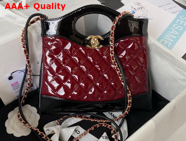 Chanel 31 Small Shopping Bag in Bordeaux and Black Patent Leather Replica