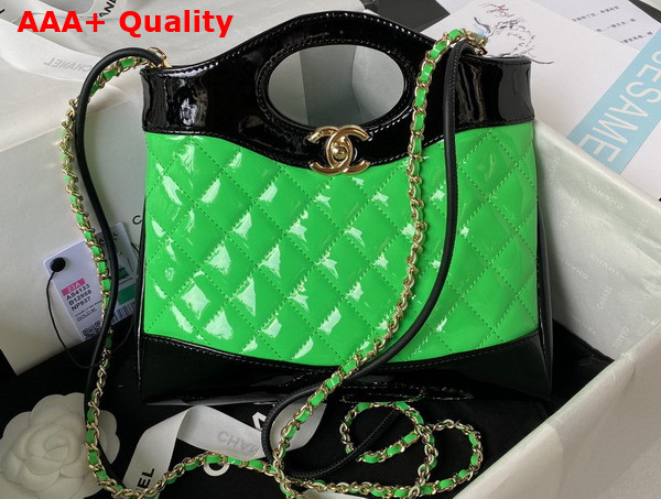 Chanel 31 Small Shopping Bag in Green and Black Patent Leather Replica