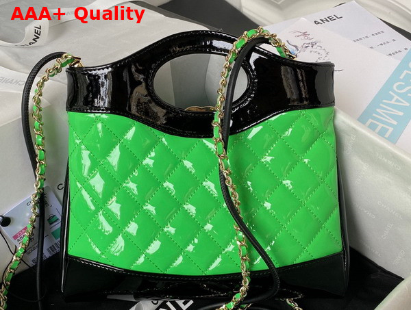 Chanel 31 Small Shopping Bag in Green and Black Patent Leather Replica