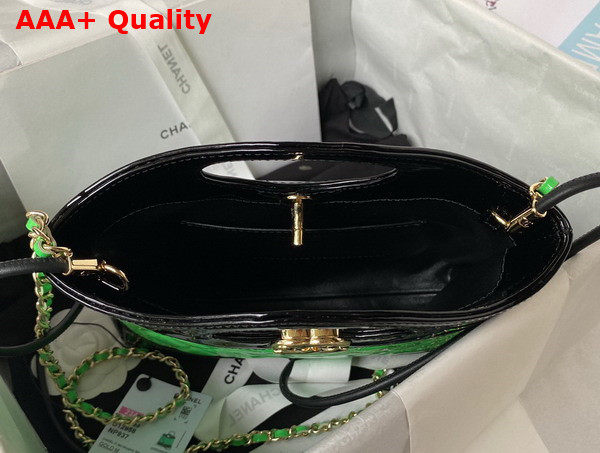 Chanel 31 Small Shopping Bag in Green and Black Patent Leather Replica