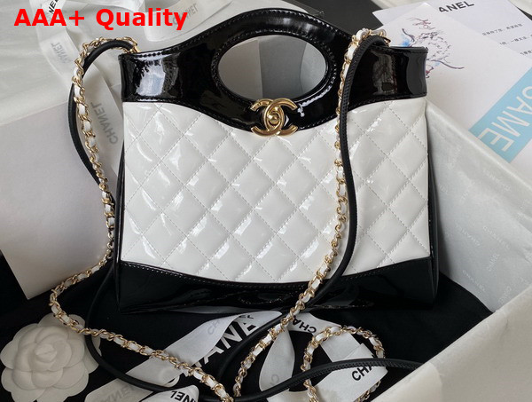 Chanel 31 Small Shopping Bag in White and Black Patent Leather Replica