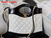 Chanel 31 Small Shopping Bag in White and Black Patent Leather Replica