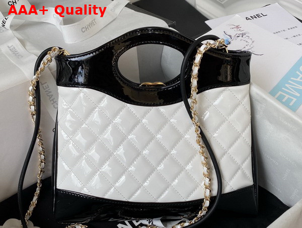 Chanel 31 Small Shopping Bag in White and Black Patent Leather Replica