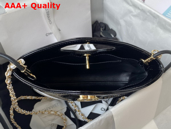 Chanel 31 Small Shopping Bag in White and Black Patent Leather Replica