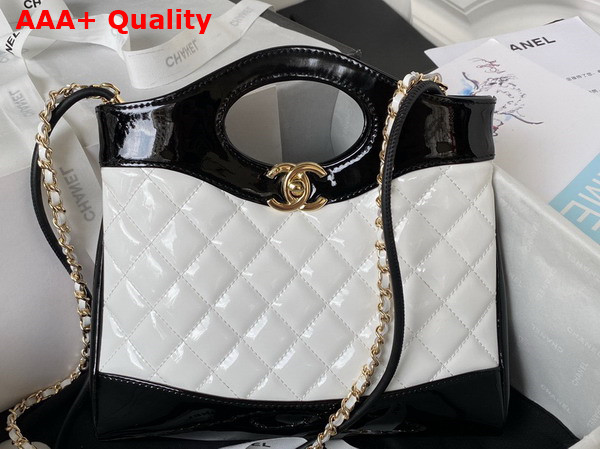 Chanel 31 Small Shopping Bag in White and Black Patent Leather Replica