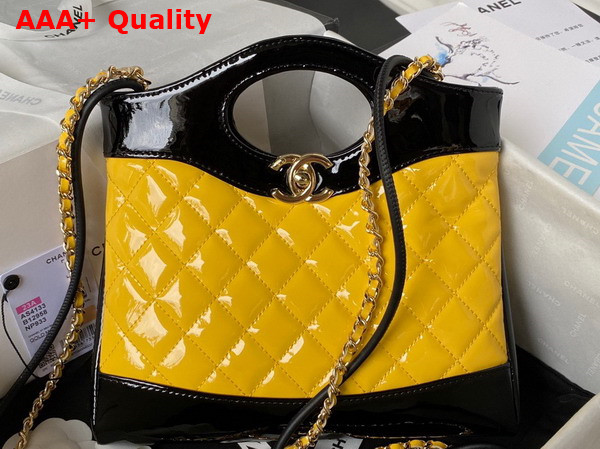 Chanel 31 Small Shopping Bag in Yellow and Black Patent Leather Replica