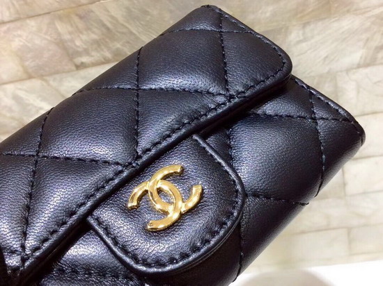 Chanel 6 Key Holder in Black Lambskin with Gold Hardware