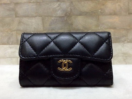 Chanel 6 Key Holder in Black Lambskin with Gold Hardware