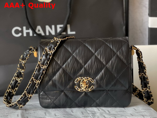 Chanel Aged Calfskin Flap Bag in Black Replica