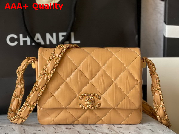 Chanel Aged Calfskin Flap Bag in Light Brown Replica