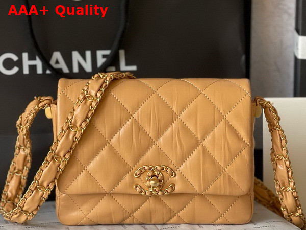 Chanel Aged Calfskin Flap Bag in Light Brown Replica