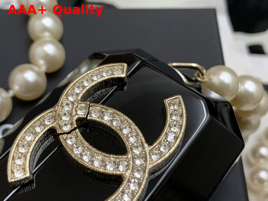 Chanel Airpods Case Necklace Metal Resin Glass Pearls Lambskin Strass Gold Black Pearly White Crystal AB6678 Replica