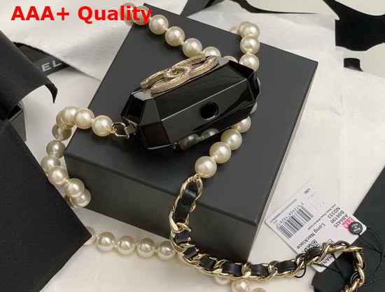 Chanel Airpods Case Necklace Metal Resin Glass Pearls Lambskin Strass Gold Black Pearly White Crystal AB6678 Replica