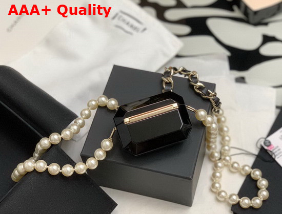 Chanel Airpods Case Necklace Metal Resin Glass Pearls Lambskin Strass Gold Black Pearly White Crystal AB6678 Replica