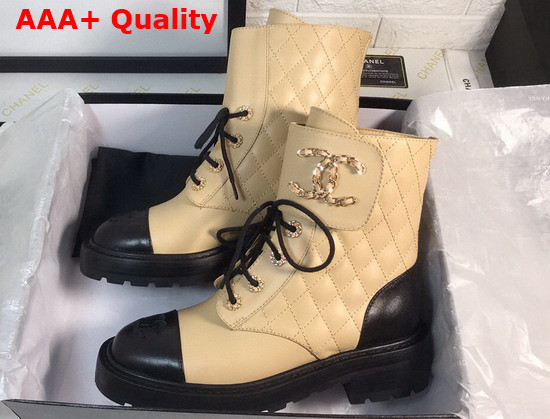 Chanel Ankle Boot in Beige and Black Calfskin Replica