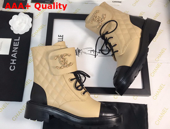 Chanel Ankle Boot in Beige and Black Calfskin Replica