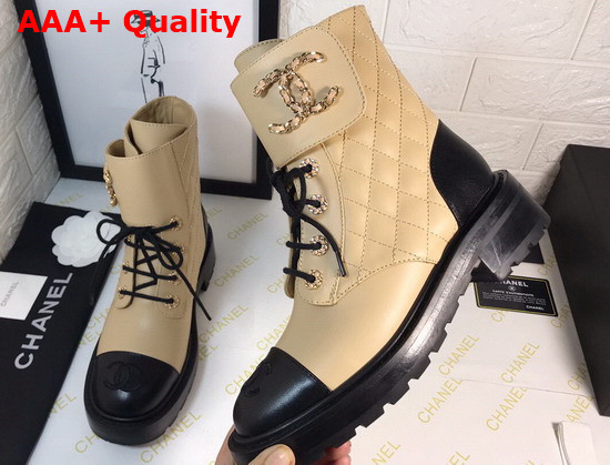 Chanel Ankle Boot in Beige and Black Calfskin Replica