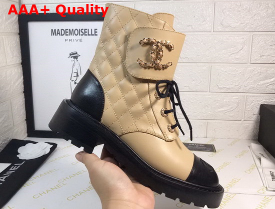 Chanel Ankle Boot in Beige and Black Calfskin Replica