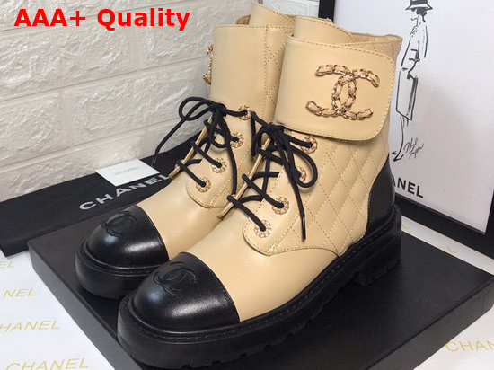 Chanel Ankle Boot in Beige and Black Calfskin Replica