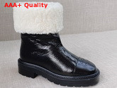 Chanel Ankle Boot in Black Crumpled Leather with White Shearling Lining Replica