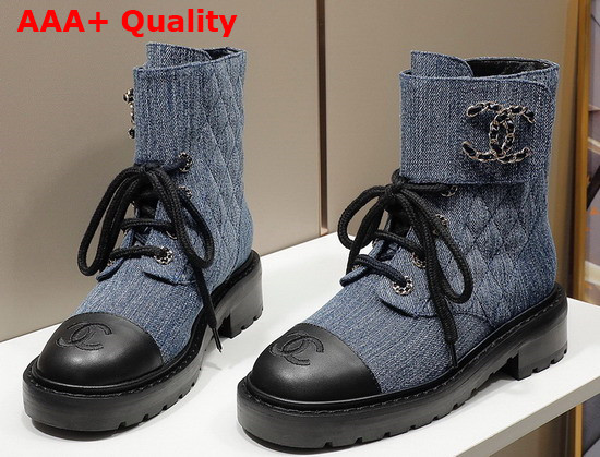 Chanel Ankle Boot in Blue Denim and Calfskin Replica