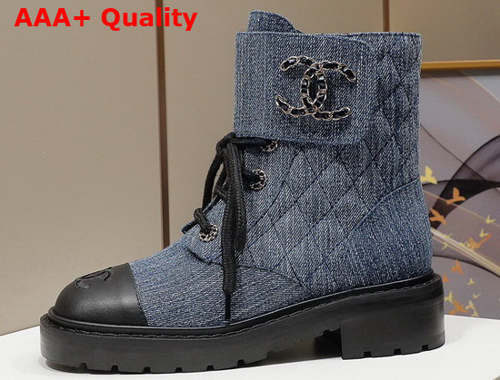 Chanel Ankle Boot in Blue Denim and Calfskin Replica