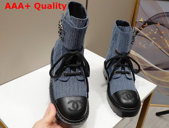 Chanel Ankle Boot in Blue Denim and Calfskin Replica