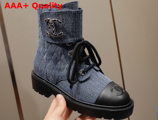 Chanel Ankle Boot in Blue Denim and Calfskin Replica