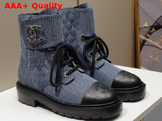 Chanel Ankle Boot in Blue Denim and Calfskin Replica