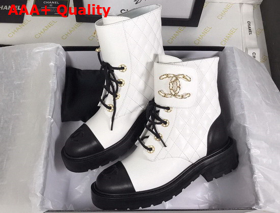 Chanel Ankle Boot in White and Black Calfskin Replica