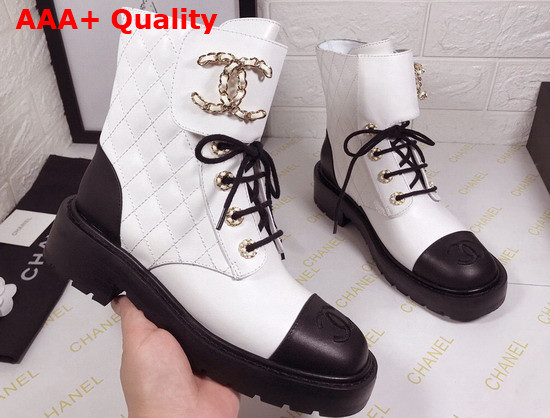 Chanel Ankle Boot in White and Black Calfskin Replica