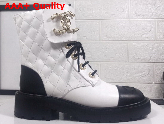 Chanel Ankle Boot in White and Black Calfskin Replica