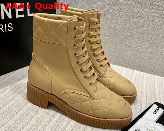 Chanel Ankle Boots Beige Lambskin and Quilted Lambskin Replica