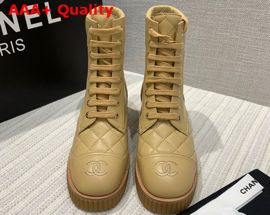 Chanel Ankle Boots Beige Lambskin and Quilted Lambskin Replica