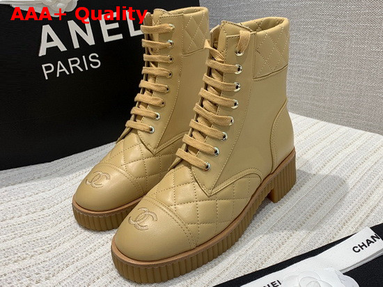 Chanel Ankle Boots Beige Lambskin and Quilted Lambskin Replica