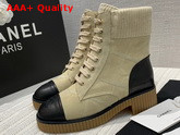 Chanel Ankle Boots Beige Suede Calfskin and Black Lambskin Replica