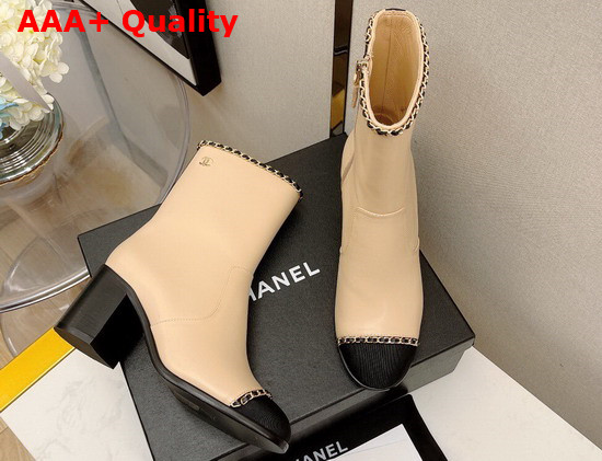 Chanel Ankle Boots Beige and Black Lambskin and Grosgrain Ref G37822 Replica