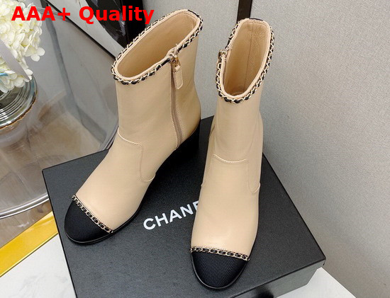 Chanel Ankle Boots Beige and Black Lambskin and Grosgrain Ref G37822 Replica