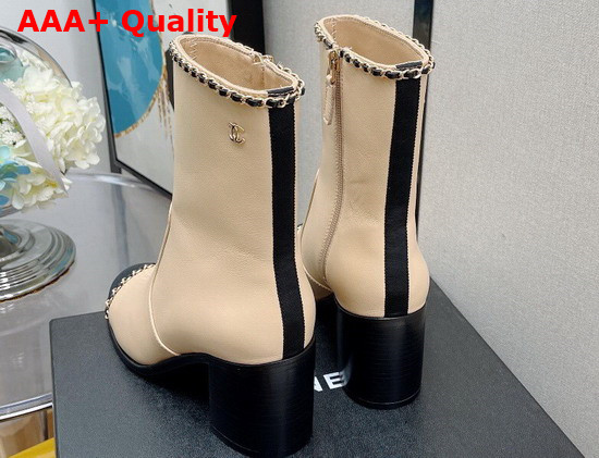 Chanel Ankle Boots Beige and Black Lambskin and Grosgrain Ref G37822 Replica