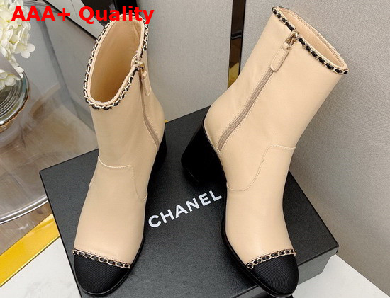 Chanel Ankle Boots Beige and Black Lambskin and Grosgrain Ref G37822 Replica