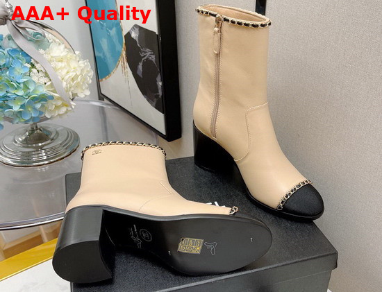 Chanel Ankle Boots Beige and Black Lambskin and Grosgrain Ref G37822 Replica