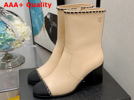 Chanel Ankle Boots Beige and Black Lambskin and Grosgrain Ref G37822 Replica