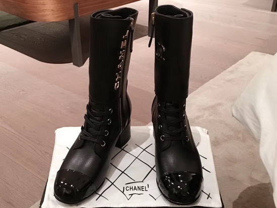 Chanel Ankle Boots Black Calfskin and Patent Calfskin G35229