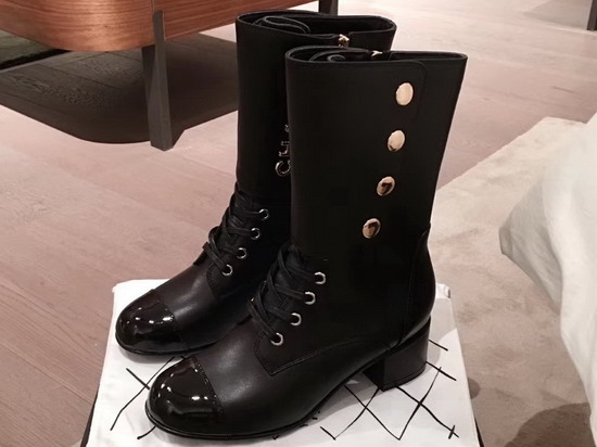 Chanel Ankle Boots Black Calfskin and Patent Calfskin G35229