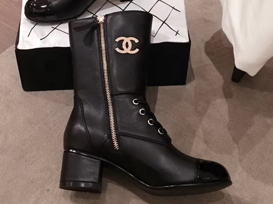 Chanel Ankle Boots Black Calfskin and Patent Calfskin G35229