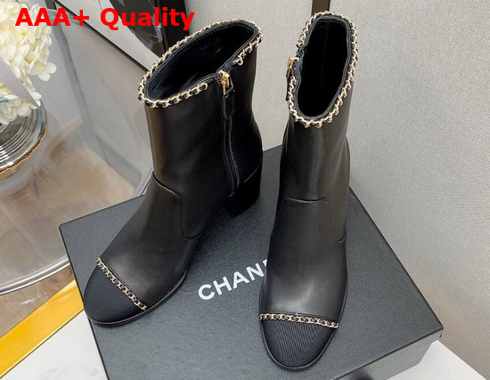 Chanel Ankle Boots Black Lambskin Grosgrain Ref G37822 Replica